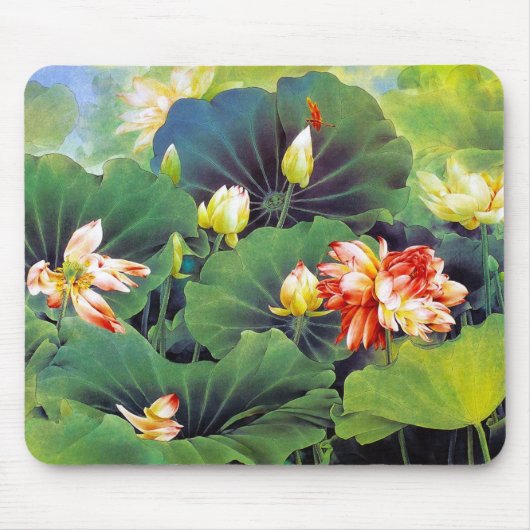 美カッコいい中国のしい蓮の花緑葉芸術 マウスパッド (正面)