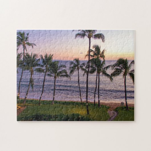 美カラフルしいビーチリゾートグリーンパームツリーズ ジグソーパズル (横)