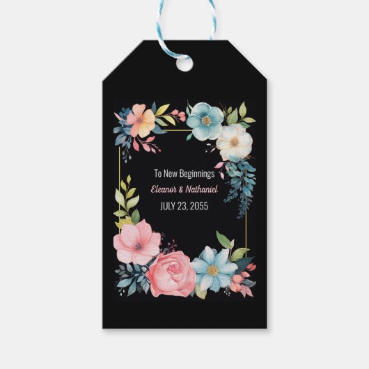 美カラフルしい水色のフローラ結婚ズ ギフトタグ (正面)