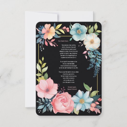 美カラフルしい水色のフローラ結婚ズ サンキューカード (正面)