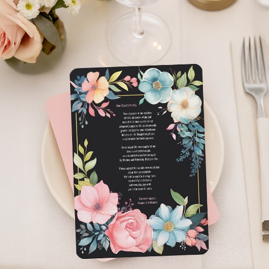 美カラフルしい水色のフローラ結婚ズ サンキューカード