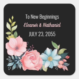 美カラフルしい水色のフローラ結婚ズ スクエアシール