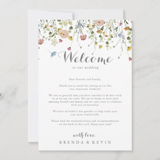 美カラフルしい野生の結婚花の歓迎の手紙 (正面)