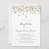 美カラフルしい野生の花の書道の洗礼 招待状 (正面)