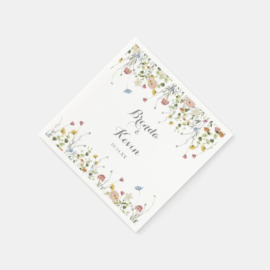 美カラフルしい野生の花の書道結婚の スタンダードカクテルナプキン (角)