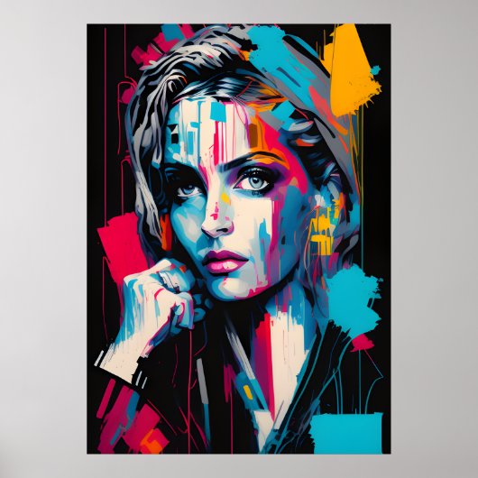 美カラフルモダン美の油絵ポートレート ポスター (正面)