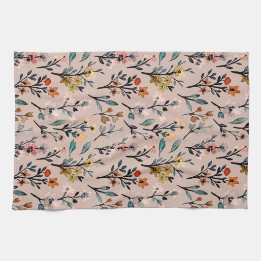 美クラシックしい花柄の高級かわいいピンク キッチンタオル (横)