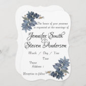 美シンプルしい離れ青い結婚 招待状 (正面/裏面)