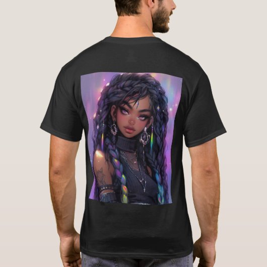 美スタイリッシュしい編み髪のアニメ Tシャツ (裏面)