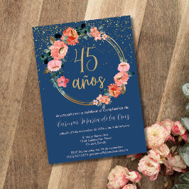 美スペインのしいシックフローラ45th誕生日パーティー 招待状