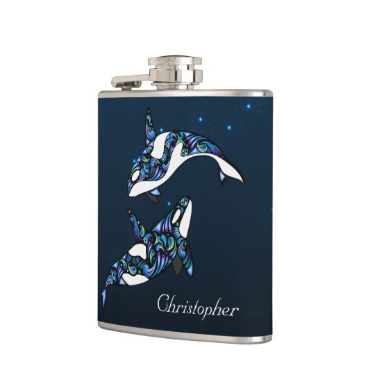 美パーソナライズされたしいオルカクジラビーチ結婚式 フラスク (左)