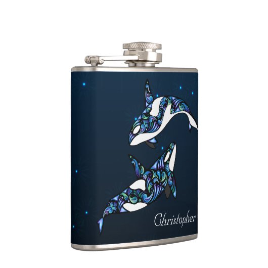 美パーソナライズされたしいオルカクジラビーチ結婚式 フラスク (右)