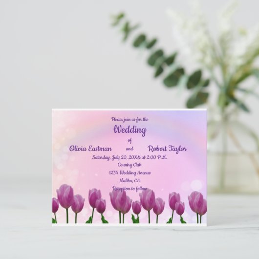 美パーソナライズされたしいピンクの結婚チューリップ ポストカード (スタンド正面)