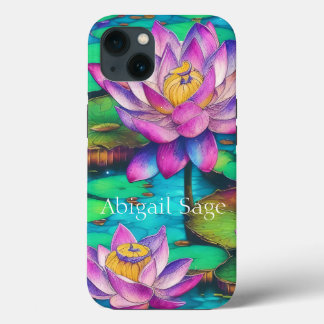 美パーソナライズされたしいピンクの蓮の花のシーン iPhone 13ケース