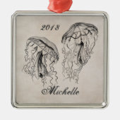 美パーソナライズされたしいヴィンテージクラゲビーチ メタルオーナメント (正面)