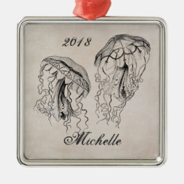 美パーソナライズされたしいヴィンテージクラゲビーチ メタルオーナメント