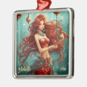 美パーソナライズされたしい人魚のクリスマス メタルオーナメント (左)