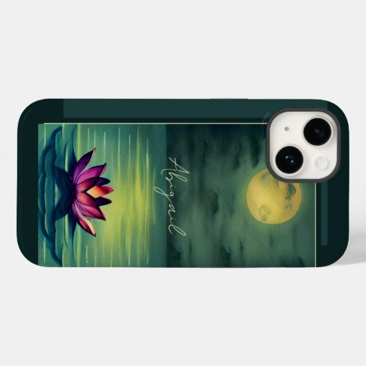 美パーソナライズされたしい蓮の花と満月 Case-Mate iPhoneケース (裏面 (横))