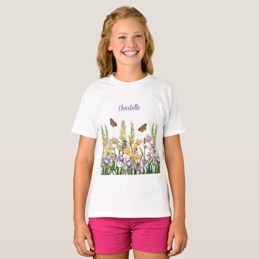 美パーソナライズされたしい虹彩、鳥の蝶 Tシャツ (正面フル)