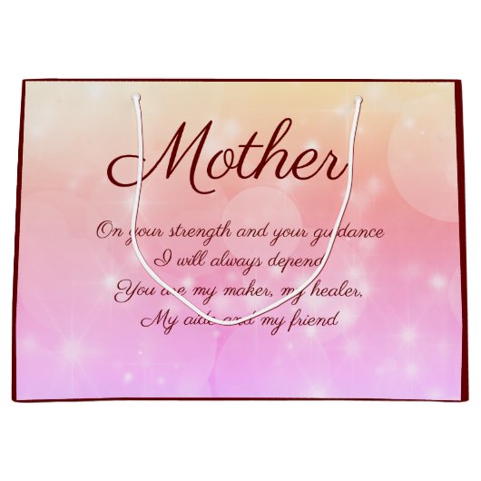 美パーソナライズされたしい詩を持つ母抱き枕 ラージペーパーバッグ (正面)