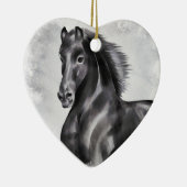 美パーソナライズされたしい黒馬ハートクリスマス セラミックオーナメント (右)