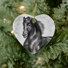 美パーソナライズされたしい黒馬ハートクリスマス セラミックオーナメント