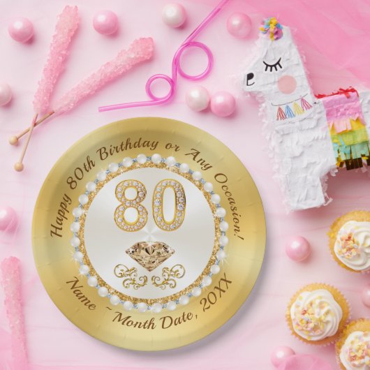 美パーソナライズされたしい80歳の誕生日パーティープレート ペーパープレート (パーティー)