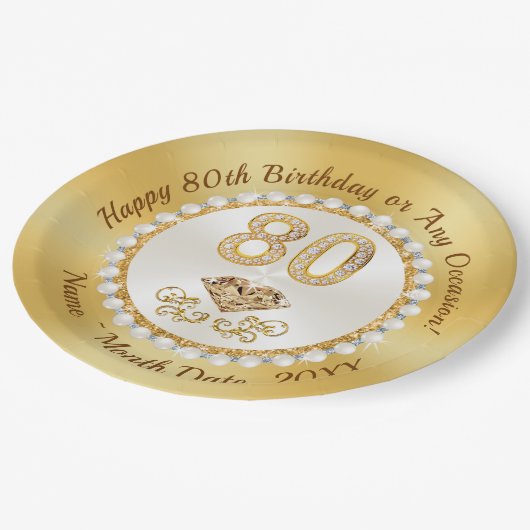 美パーソナライズされたしい80歳の誕生日パーティープレート ペーパープレート (アングル)