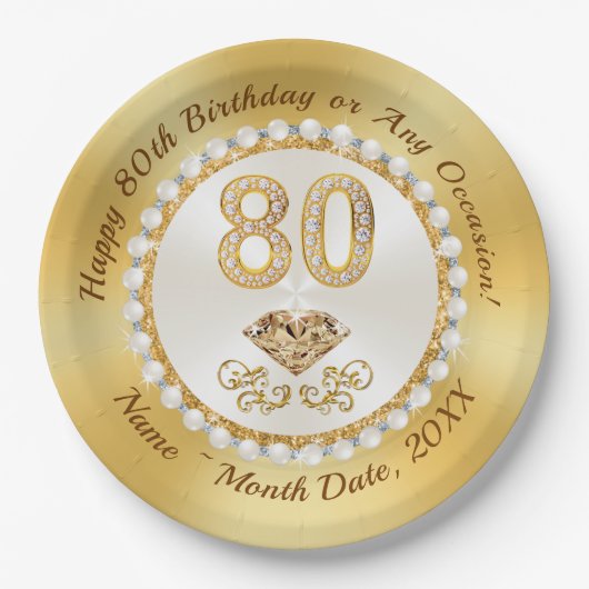 美パーソナライズされたしい80歳の誕生日パーティープレート ペーパープレート (正面)