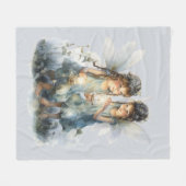 美ビクトリアンしい青い庭の妖精 フリースブランケット (正面(横))