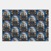 美ミニマル青フクロウ ラッピングペーパーシート (正面3)