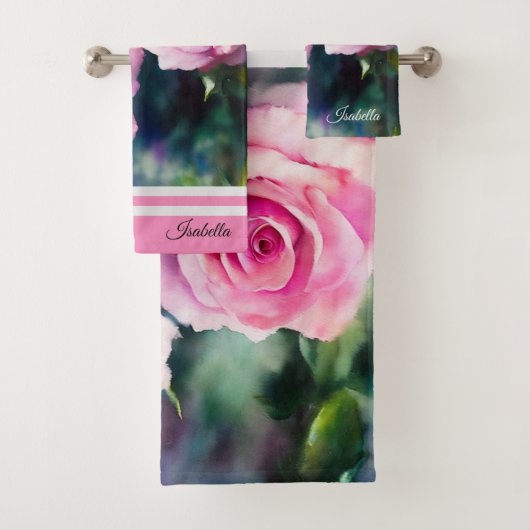 美モダンしい水彩ピンクローズコレクション バスタオルセット (インサイチュ)