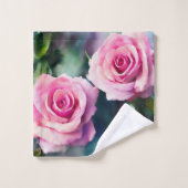 美モダンしい水彩ピンクローズコレクション バスタオルセット (ウォッシュタオル)