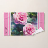 美モダンしい水彩ピンクローズコレクション バスタオルセット (ハンドタオル)