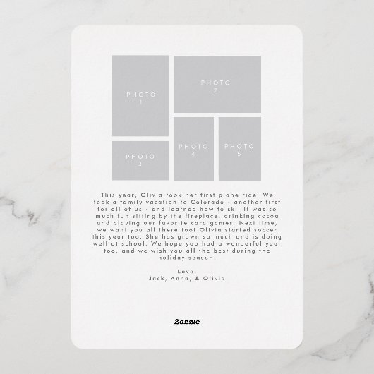 美モダンしい雪の冬のホイルホリデーカード 箔シーズンカード (裏面)