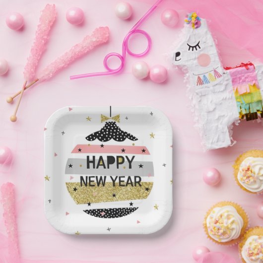 美モダンしカラフルき新年 ペーパープレート (パーティー)
