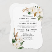 美モダン白フローラ結婚ズ 招待状 (正面/裏面)