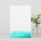 美モダン美しい青水パーソナライズされた彩 便箋 (スタンド正面)