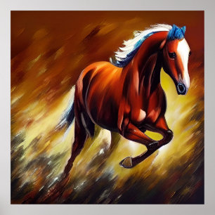 美ランニングしい馬の絵画ポスター ポスター