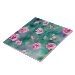 美人気があるしい水彩ピンクローズコレクション タイル