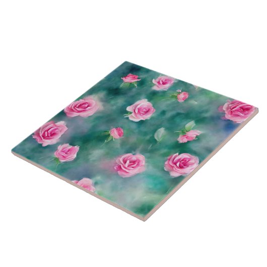 美人気があるしい水彩ピンクローズコレクション タイル (側面)