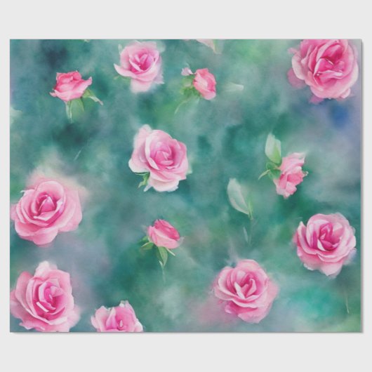 美人気があるしい水彩ピンクローズコレクション ラッピングペーパー (フラット)