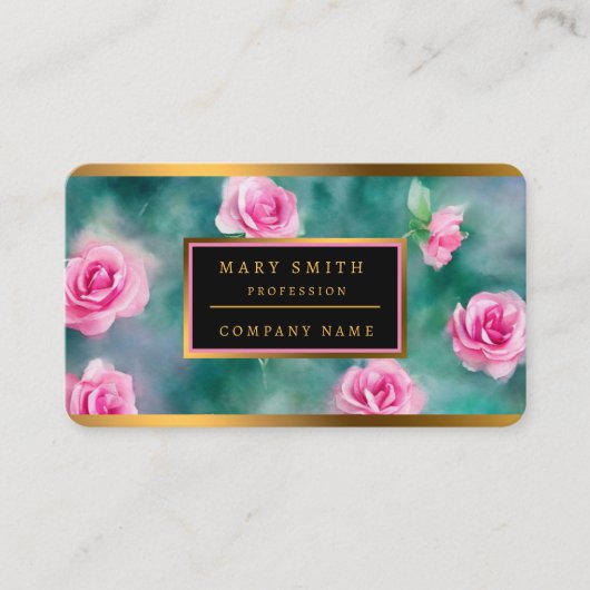 美人気があるしい水彩ピンクローズコレクション 名刺 (正面)