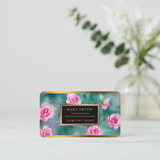 美人気があるしい水彩ピンクローズコレクション 名刺 (スタンド正面)