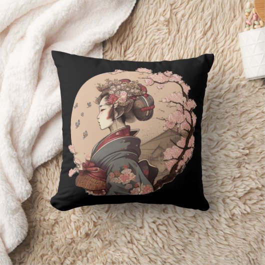美人芸者芸妓さくらんぼブロッサム桜 クッション (ブランケット)