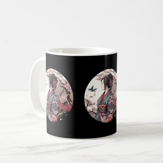 美人芸者芸妓さくらんぼブロッサム桜 コーヒーマグカップ (正面左)