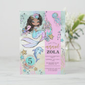美人魚が編集できる海の下の5歳の誕生日 招待状 (スタンド正面)