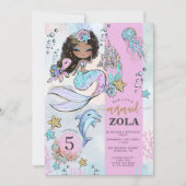 美人魚が編集できる海の下の5歳の誕生日 招待状 (正面)
