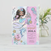美人魚が編集できる海の下の5歳の誕生日 招待状 (スタンド正面)