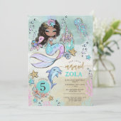 美人魚が編集できる海の下の5歳の誕生日 招待状 (スタンド正面)